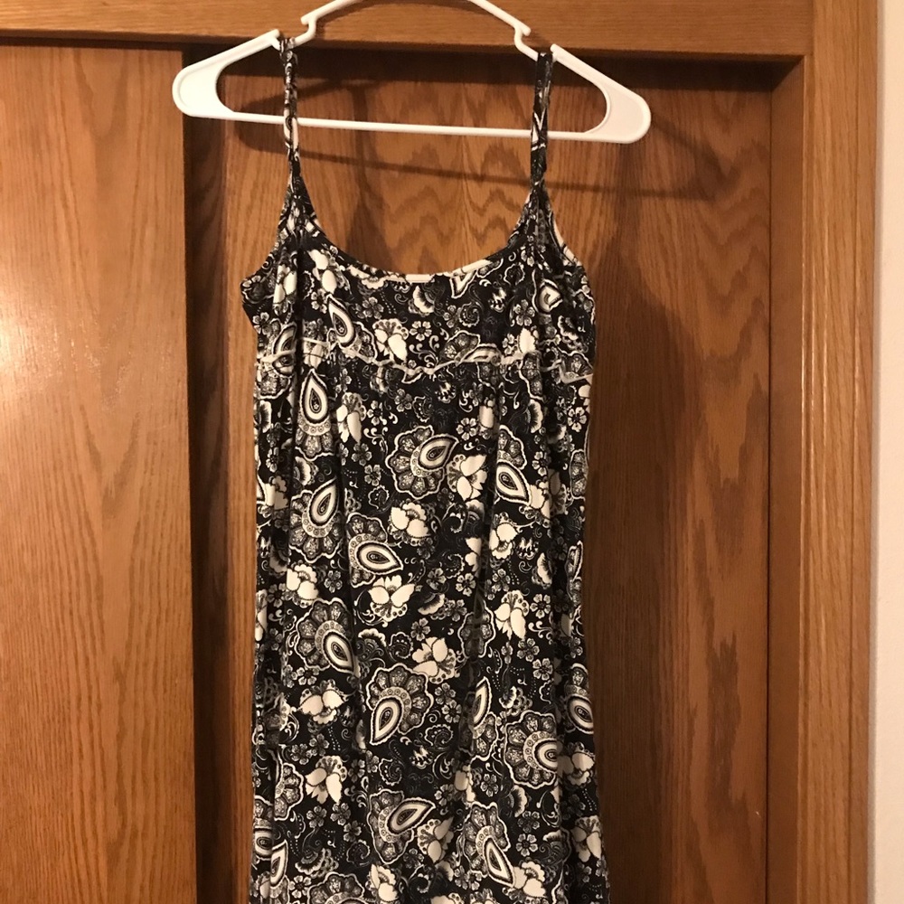 Spaghetti Strap Black and White Print Dress